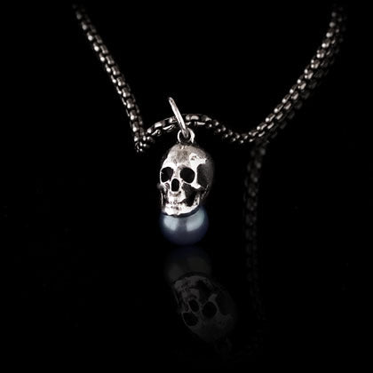 Skull with Black Tahitian Pearl Pendant - Shano Designs