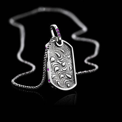 Paisley Pink Sapphire Dog Tag Necklace - Shano Designs